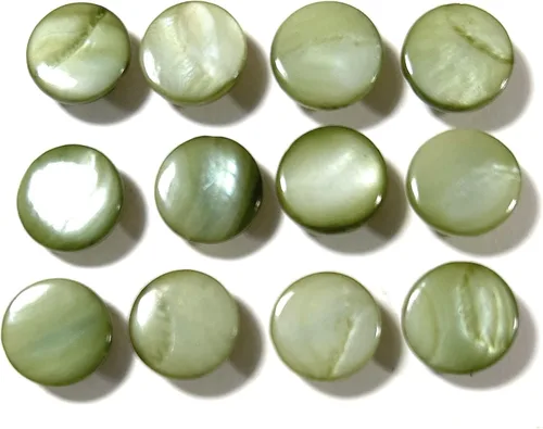 12 botones de nácar de 3/8 a 0.433 in - Botones de blusa de concha, botones de camisa de conchas - vástago (musgo claro 0.472 in 3/8 pulgadas M.O.P)