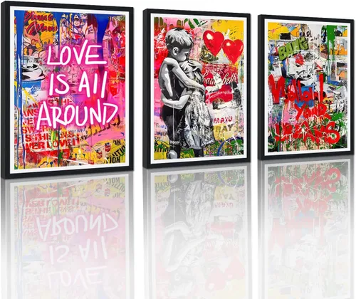 Miniatura 121 de 3 Piezas de Arte de Pared Banksy en Lienzo, Póster de Graffiti, Decoración de Pared con Citas Inspiradoras, Nunca Te Rindas, Obras de Arte para Sala