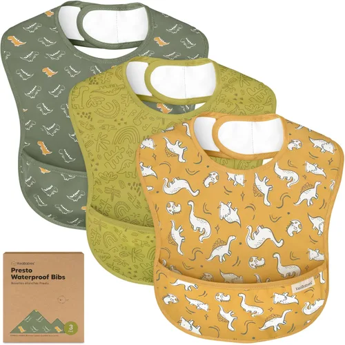 KeaBabies Paquete de 3 baberos impermeables para comer, baberos ligeros para alimentación de niños pequeños con gran atrapador de alimentos, a