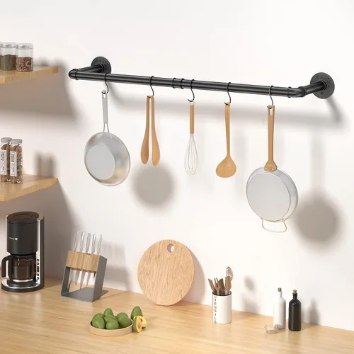 Miniatura 6 de Elibbren Paquete de 4 percheros de montaje en pared, perchero industrial de 38.4 pulgadas, perchero para colgar ropa, barra de hierro resistente