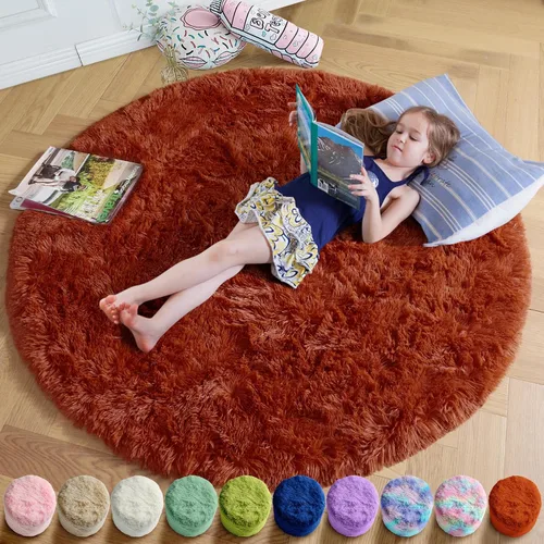 Miniatura 19 de Amdrebio Alfombra Redonda Azul Marino Oscuro de 4 Pies para Habitación de Niños Dormitorio, Alfombras de Área Circulares de Felpa Shag Esponjosa