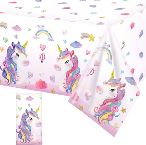 Tiamon 1 mantel de unicornio desechable de unicornio, manteles rectangulares de plástico más grandes para baby shower, suministros de fiesta