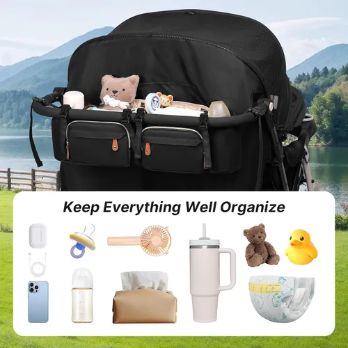 Miniatura 8 de Boomistry - Organizador doble para cochecito con 2 bolsillos refrigerantes, color negro Para Bob Duallie y Baby Jogger City Mini GT2, soporte
