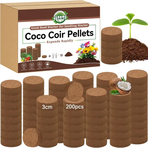Miniatura 11 de Halatool 100 piezas 30mm de pellets de fibra de coco orgánico para inicio de semillas, tierra de fibra de coco comprimida para cultivar vegetales