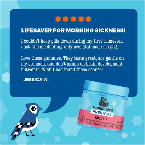 Miniatura 8 de Best Nest Wellness Mama Bird - Gomitas prenatales Multi+ (30 porciones) Multivitamínico sin hierro - Sabor a fresa - Metilfolato - Salud del cerebro