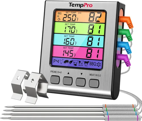 Miniatura 10 de Termómetro digital ThermoPro TP17 de doble sonda para cocinar carne, gran pantalla retroiluminada LCD, termómetro con temporizador para ahumador