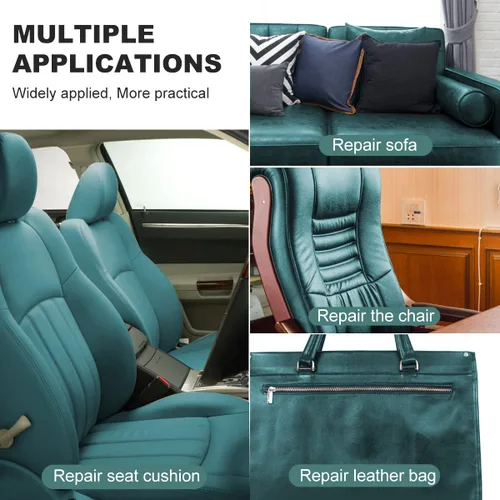 Miniatura 7 de Parche de reparación de cuero verde de 17.3 x 117 pulgadas, kit de reparación de cuero autoadhesivo para sofá, asiento de automóvil, muebles, silla
