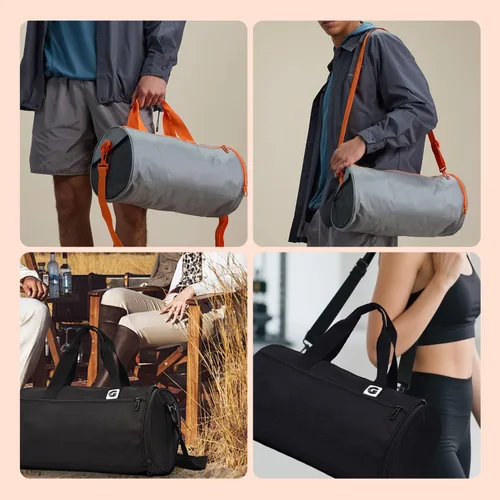 Miniatura 7 de Bolsa de gimnasio para hombres y mujeres, bolsa deportiva de entrenamiento con bolsillo húmedo y compartimento para zapatos, Negro