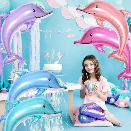 Miniatura 3 de 5 Globos Gigantes de Delfín, Globos de Lámina Metálica Mylar de Delfín Salpicadura de 46 Pulgadas, Animales Oceánicos para Fiesta de Cumpleaños