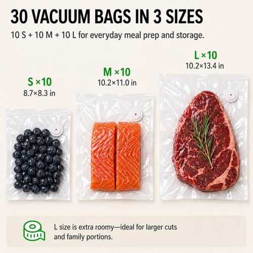 Miniatura 2 de Sellador al vacío portátil para alimentos con captura de líquido visible, incluye 30 bolsas (tamaño L mejorado), batería de 2000 mAh para más de 60