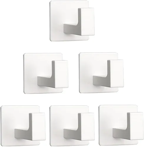 Miniatura 15 de Ganchos para Toallas de Baño, Paquete de 2 Ganchos Cuadrados Autoadhesivos para Abrigos, Gancho Resistente para Bata Sin Perforación, Colgador