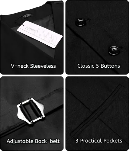 Miniatura 5 de Coofandy chaleco para traje o esmoquin con 5 botones, para hombre.