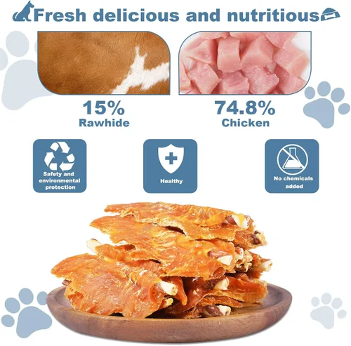 Miniatura 2 de Cecina de pollo con palitos de cuero crudo Twist para perros, 32 onzas, masticables de pechuga de pollo real con alto contenido de proteínas