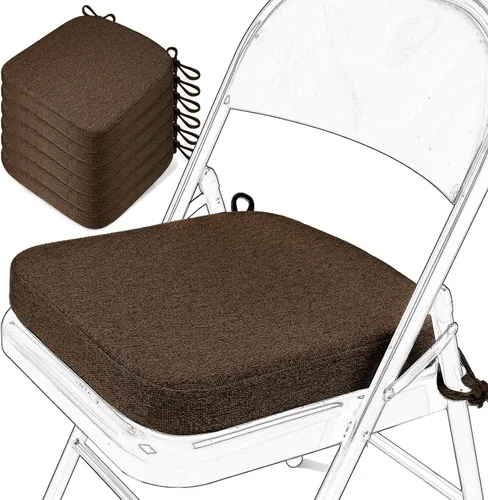 Miniatura 16 de SINOSSO Cojín de espuma viscoelástica para silla plegable, 1 unidad, almohadilla cuadrada gruesa de 2 pulgadas para silla de cocina con lazos, cojín