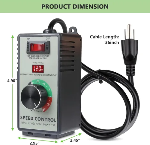 Miniatura 5 de Controlador de Velocidad de Motor de CA 120V 15A Máx - Controlador de Velocidad Variable y Control de Velocidad de Ventilador con Protección contra