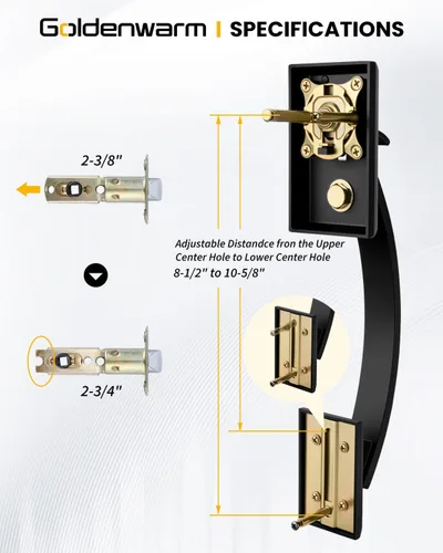 Miniatura 3 de Goldenwarm Manija de puerta delantera, manija de puerta negra exterior, manija de puerta delantera de un solo cilindro, manija de puerta de entrada