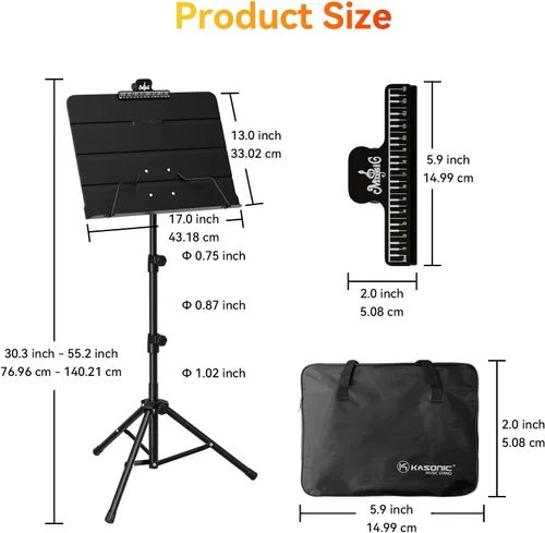 Miniatura 7 de Kasonic 2 en 1 de doble uso, plegable para partituras y soporte para libros de escritorio con bolsa de transporte portátil. Carpeta de música y Negro
