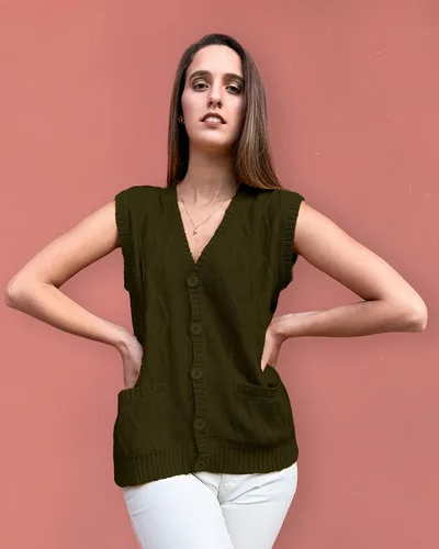 Miniatura 2 de TINKUY Chaleco peruano de lana de alpaca con cuello en V y rombos para mujer, S-4XL