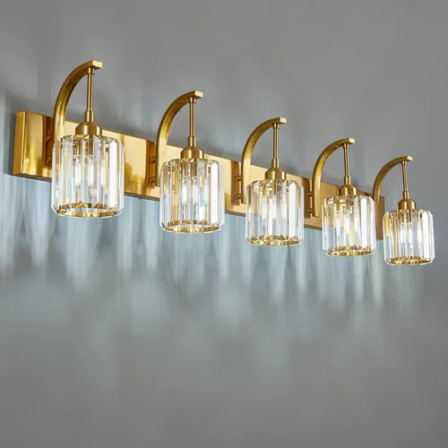 Miniatura 14 de Luces de tocador de cristal de 3 luces negras para tocador de baño, modernas lámparas de baño de cristal sobre espejo de 23.62 pulgadas de largo