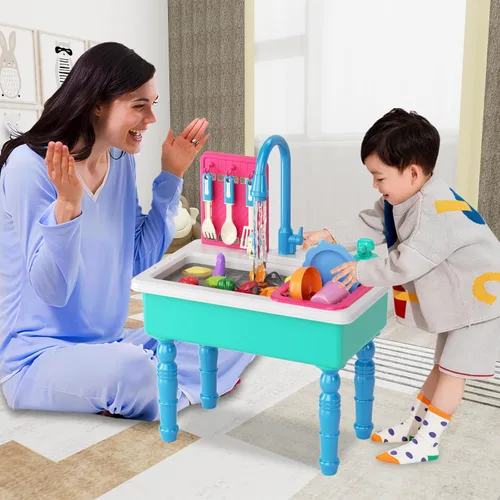 Miniatura 7 de Doloowee - Juguetes de fregadero de cocina con cambio de color, juguete de lavavajillas eléctrico para jugar con agua corriente para niños de 3 a 5
