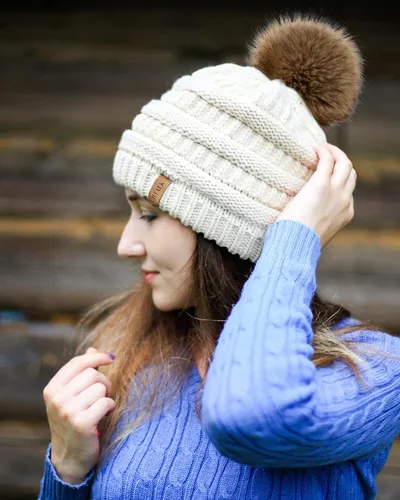 Miniatura 7 de FURTALK Womens Winter Knit Slouchy Beanie Hat Warm Skull Ski Cap Faux Fur Pom Pom Hats for Women