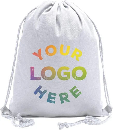 Mato & Hash Mochilas personalizadas con cordón de algodón, su logotipo aquí Sacos de cincha personalizados, Blanco, Cordón