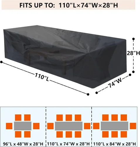 Miniatura 2 de Funda para muebles de patio, 110 pulgadas de largo x 74 pulgadas de ancho x 28 pulgadas de alto, resistente al agua, resistente a los rayos UV