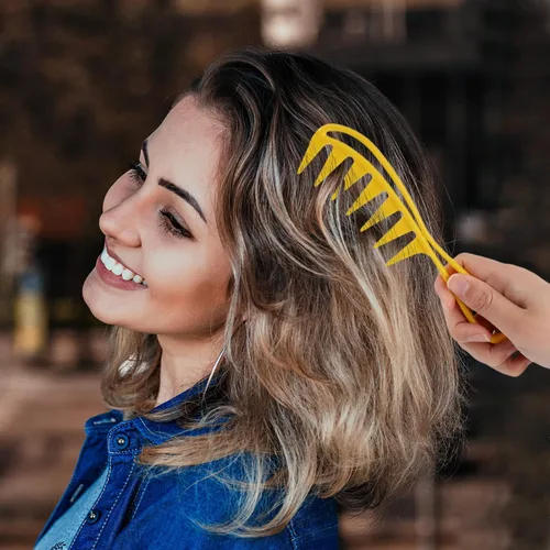 Miniatura 5 de 3 peines profesionales de plástico para peluquería, diseño de dientes grandes de tiburón para cabello rizado, seco, húmedo, largo y grueso