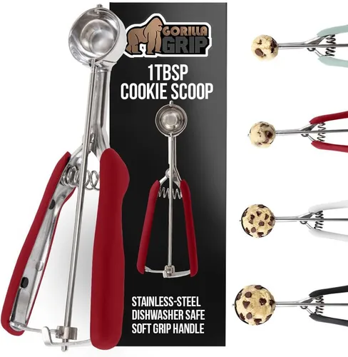 Miniatura 17 de GORILLA GRIP Cuchara para galletas de acero inoxidable sin BPA, cuchara #20 de 3 cucharadas soperas, mango de agarre suave, fácil liberación de Negro