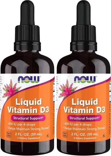 NOW Suplementos, vitamina D-3 líquida, huesos fuertes*, soporte estructural*, 2 onzas (paquete de 2)