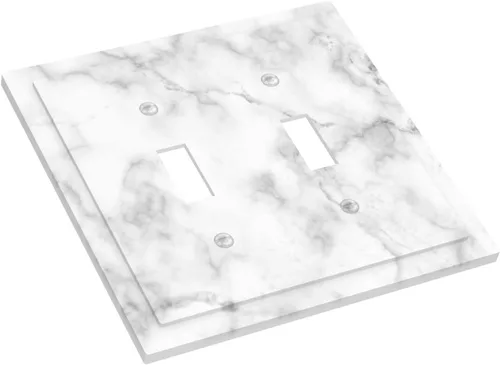Miniatura 3 de Cubierta decorativa de interruptor de luz de mármol blanco y gris, placa frontal de plástico de 2 bandas para decoración de baño, hogar, dormitorio