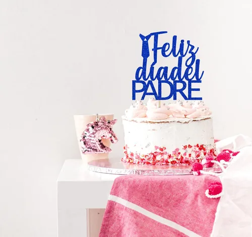 Miniatura 5 de Decoración de pastel de Feliz Día del Padre para decoración del día del padre, suministros de fiesta de cumpleaños de papá con purpurina azul