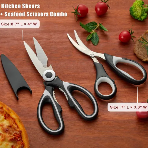 Miniatura 2 de OMDAR Tijeras de cocina de grado alimenticio, multiusos, paquete de 3 – Tijeras de cocina de acero inoxidable resistentes para cortar carne, Negro &