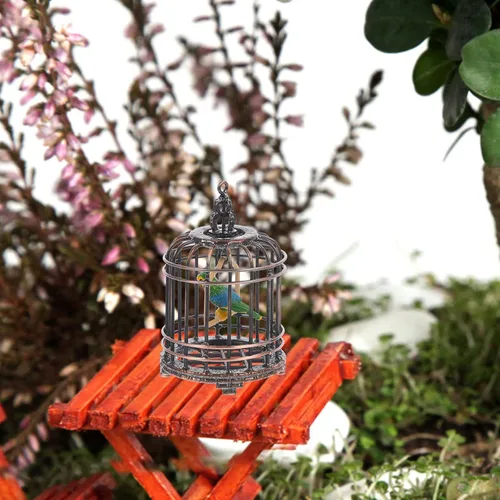 Miniatura 7 de NUOBESTY Mini adorno de jaula de pájaros pequeña casa de muñecas jaula para pájaros 1 12 escala pequeña decoración de casa pequeña jaula de metal