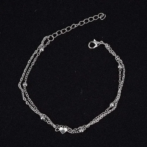Miniatura 3 de Tobilleras de playa, pulsera de tobillo con dije de corazón de amor, tobillera ajustable de acero inoxidable, joyería de pie de playa, plata