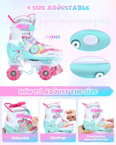 Miniatura 5 de Sportneer - Patines de ruedas para niños con juego de protección, patines ajustables para niñas en 4 tallas con 8 ruedas LED brillantes, patines