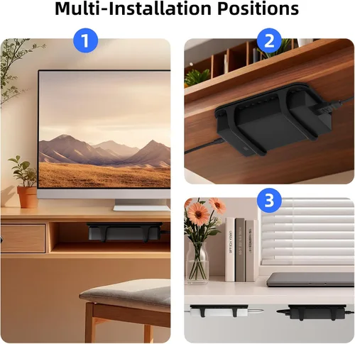 Miniatura 8 de ELETIUO Soporte universal de silicona para cargador de laptop, organizador de montaje de ladrillo de alimentación bajo el escritorio para ladrillos