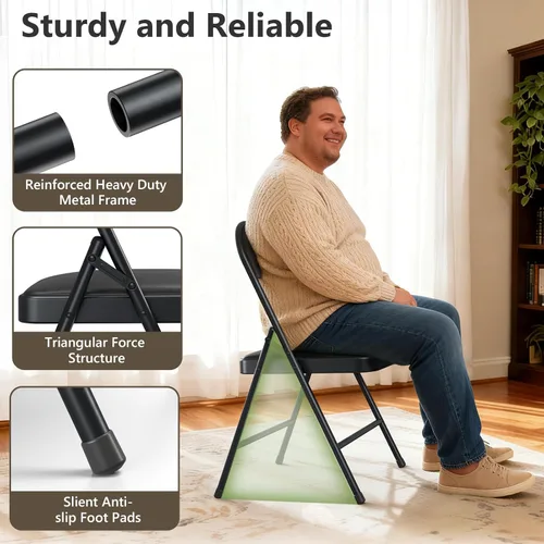 Miniatura 6 de Paquete de 2 sillas plegables, sillas de comedor plegables de piel sintética con asiento y respaldo acolchados, juego de sillas plegables