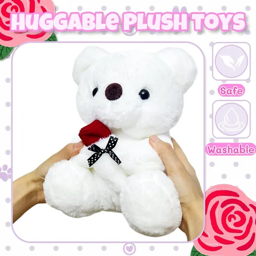 Miniatura 4 de Peluche de Oso Blanco de 10 pulgadas Juguetes de Animales de Peluche con Rosa, Peluches de Oso Polar Kawaii, Juguetes de Peluche de Animales Suaves