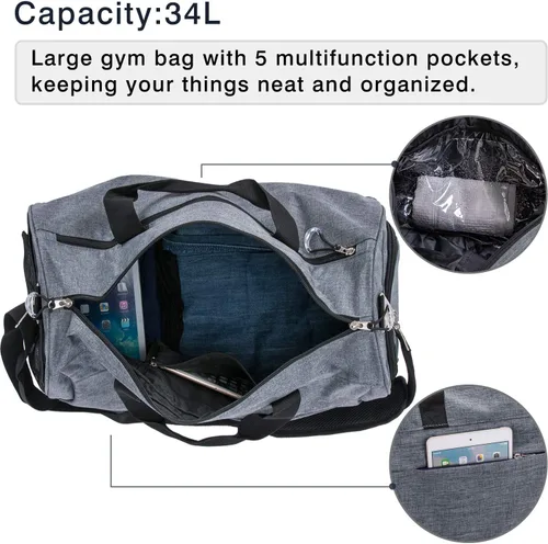 Miniatura 3 de Kuston Sports - Bolsa de deporte pequeña para hombre y mujer, bolsa de viaje con compartimento para zapatos y bolsillo húmedo.