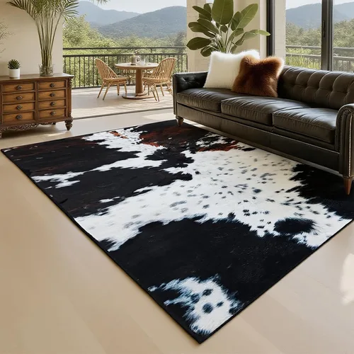 MUGINYU Alfombra de Área de Cuero de Vaca Occidental 5x7 pies para Baño Decoración del Hogar, Alfombra con Estampado de Vaca Marrón, Alfombra de