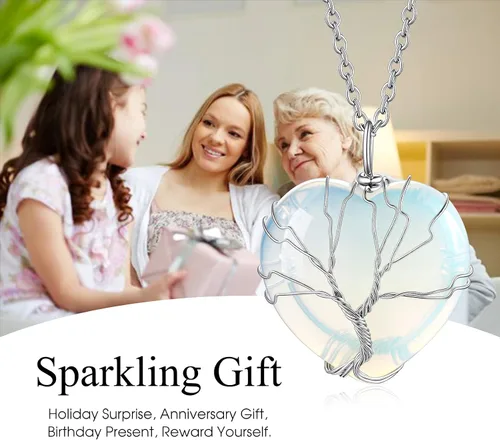 Miniatura 3 de Bestyle Collar de cristal curativo envuelto en árbol de la vida, colgante de piedra natal de 12 meses para parrillas de mujer, joyería de piedras