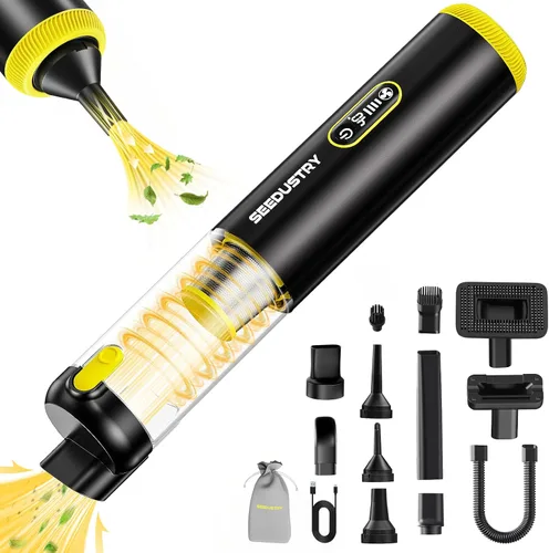 SEEDUSTRY Aspiradora de Mano Portátil Inalámbrica para Automóvil, 6 en 1, mini aspiradora inalámbrica con motor sin escobillas y potente succión de