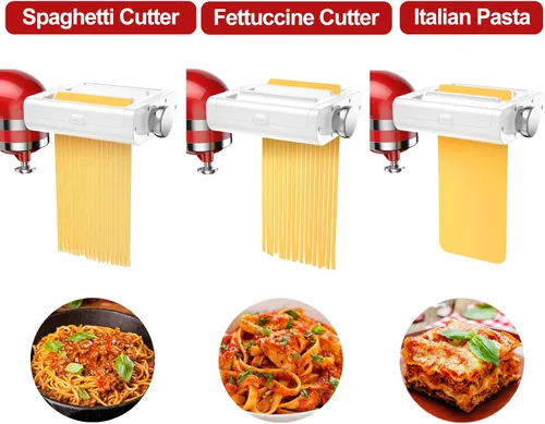 Miniatura 5 de RETHONE Accesorio para hacer pasta para batidoras de pie KitchenAid, juego de accesorios de pasta 3 en 1, incluye rodillo de pasta, cortador