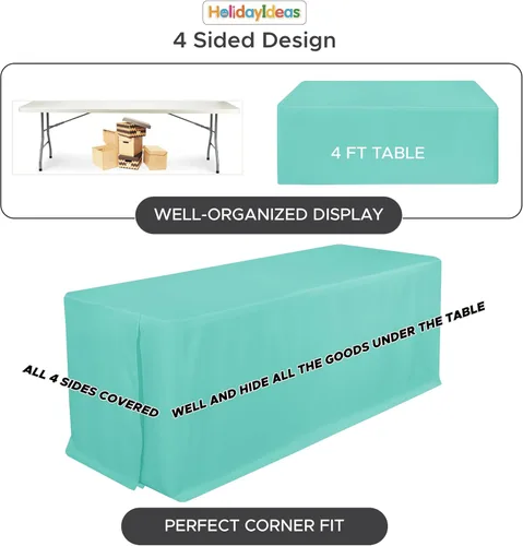 Miniatura 5 de HolidayIdeas Fitted Tablecloths for 4 Foot Rectangle Table, Wrinkle Resistant Washable Table Cover 24x48 Inch for Vendor Booth Display, Banquet, Aqua