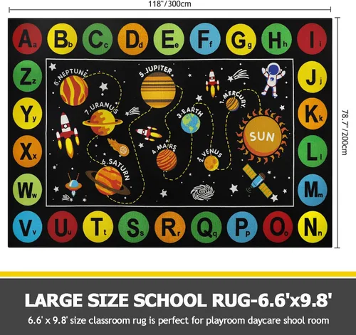 Miniatura 2 de Capslpad Alfombra de aula con sistema solar, 6.6 x 9.8 pies, antideslizante, con alfabeto ABC, alfombra para niños, alfombra educativa de área