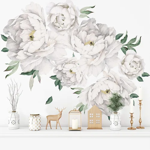 Miniatura 3 de Pegatinas de pared de peonía blanca, calcomanías florales para cocina Bethroom