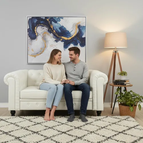 Naomi Home Chesterfield - Sofá de amor de cuero, mini sofá de amor, pequeño con brazos curvos, cojines capitoné, sofás de amor de 2 asientos para