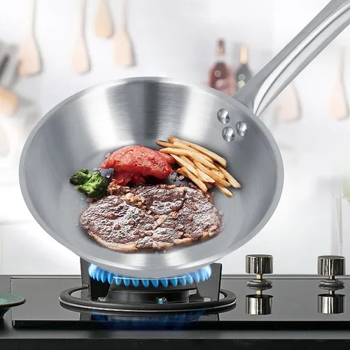 Miniatura 5 de Sartén de acero inoxidable, sartén de una sola manija, utensilios de cocina de inducción, ideal para cocinar en casa y chef profesional