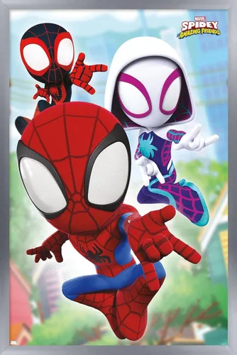 Miniatura 16 de Trends International Marvel Spidey and His Amazing Friends - Póster de pared Webs, 14.72 x 22.37 pulgadas, versión enmarcada de madera de granero